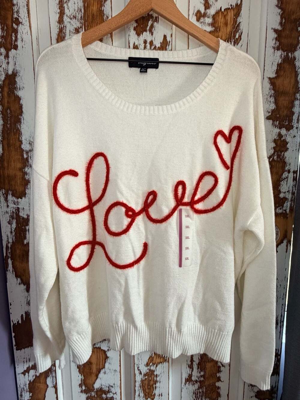 33 Degrees Love Graphic Pullover Sweater Size XXL White Knit NWT Coquette